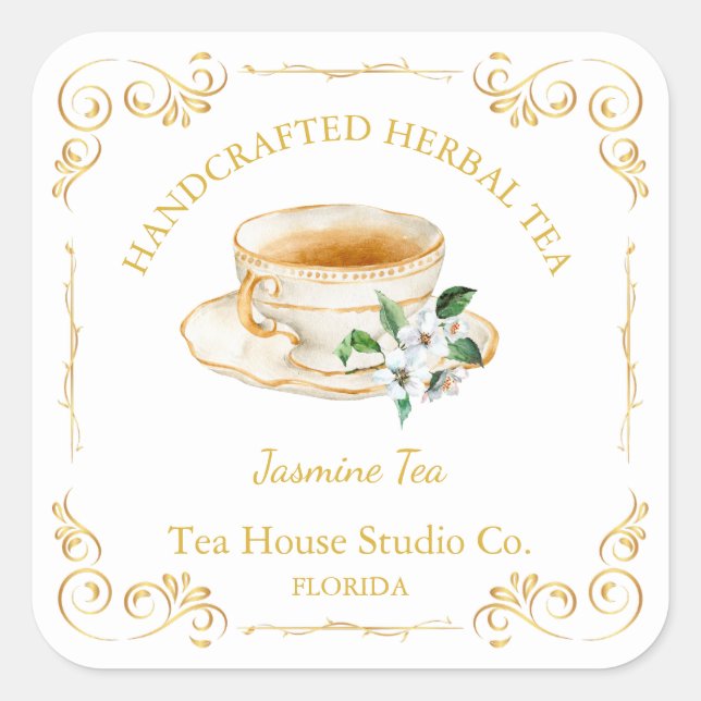 Adesivo Quadrado Vintage Jasmine Tea Square Label (Frente)