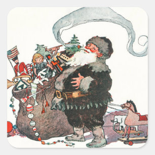 Adesivo Quadrado Vintage Jolly Old Elf Papai Noel dá o Natal