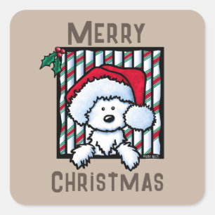 Adesivo Quadrado Vintage-KiniArt Westie Vinheta de Natal