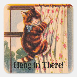 Adesivo Quadrado Vintage Kitten On Curtain Sticker