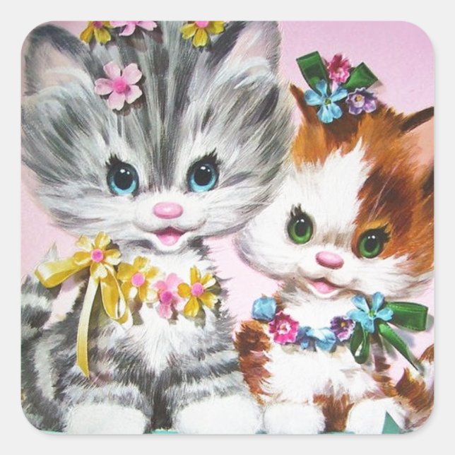 Adesivo Quadrado Vintage Kittens (Frente)