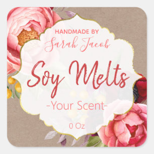 Adesivo Quadrado Vintage Kraft Floral Soy Melt Labs