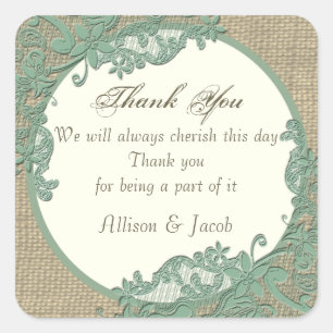 Adesivo Quadrado Vintage Lace Design Sage Green