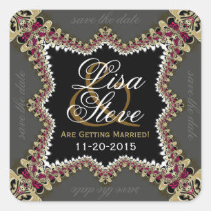 Adesivo Quadrado Vintage Lace Wedding Save the Date Sticker