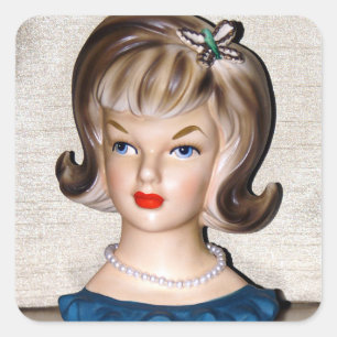 Adesivo Quadrado Vintage Lady Head Vase Butterfly Hair Ornament