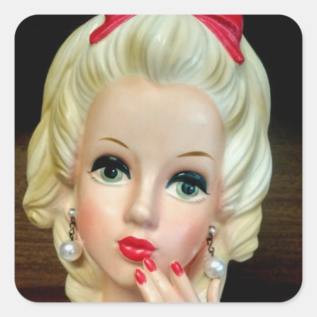 Adesivo Quadrado Vintage Lady Head Vase Teen Hearklace (Frente)