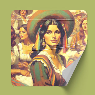 Adesivo Quadrado Vintage Latina Woman Painting