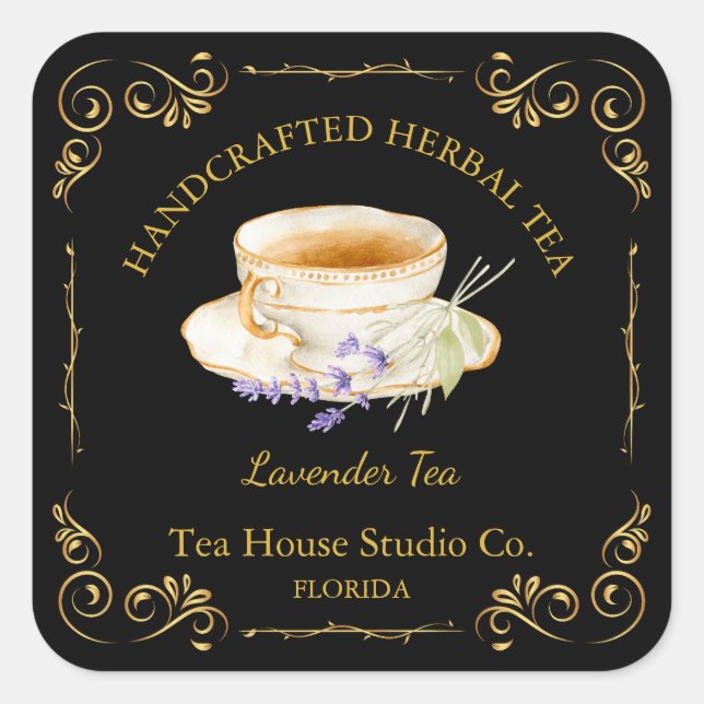 Adesivo Quadrado Vintage Lavender Tea Square Label (Frente)