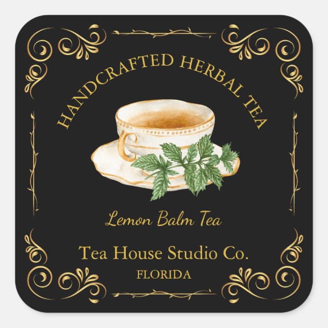 Adesivo Quadrado Vintage Lemon Balm Tea Square Label (Frente)