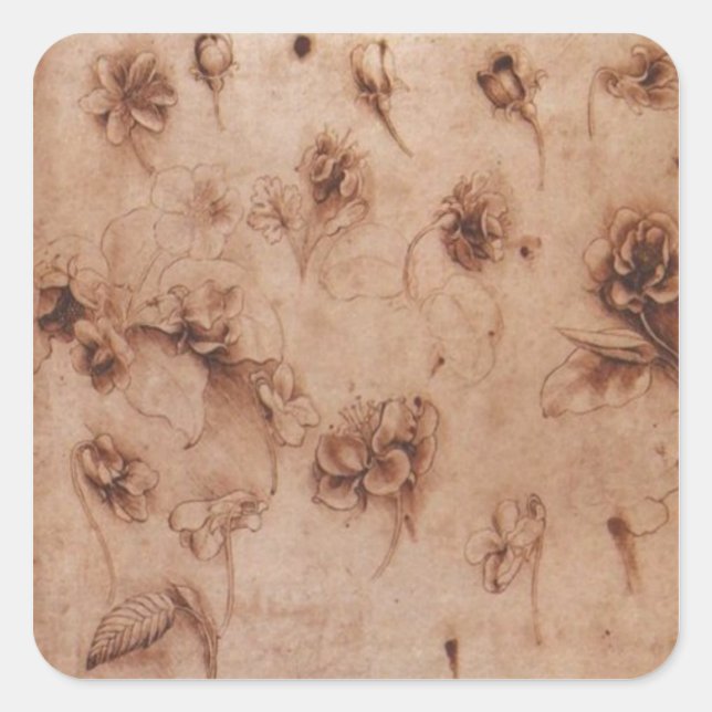 Adesivo Quadrado Vintage Leonardi Da Vinci Flowers Sticker (Frente)