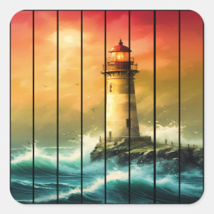 Adesivo Quadrado Vintage Light House Sea Shore Watch