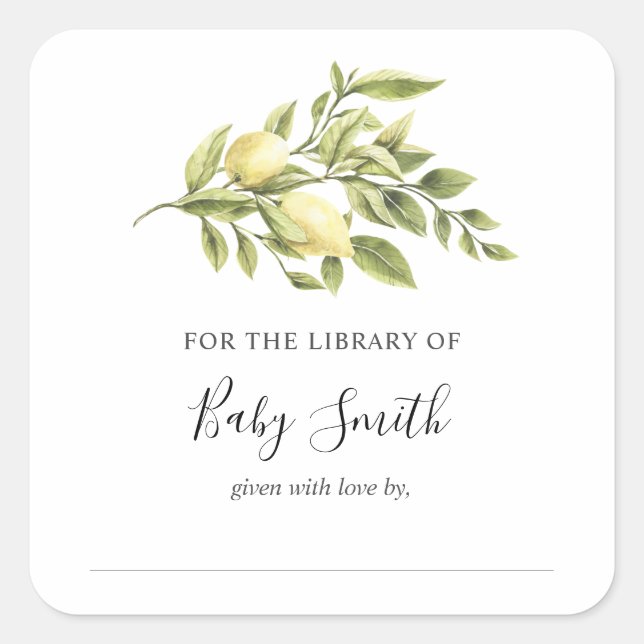 Adesivo Quadrado Vintage Limon Chá de fraldas Bookplate (Frente)