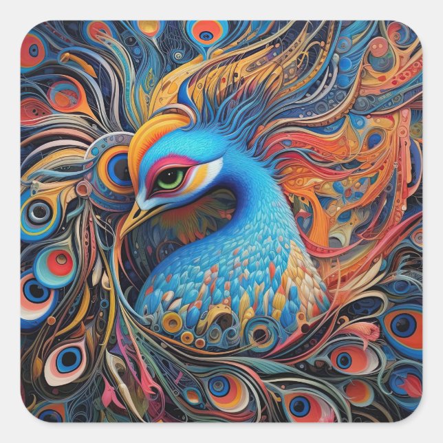 Adesivo Quadrado Vintage Linda Peacock Art Nouveau (Frente)