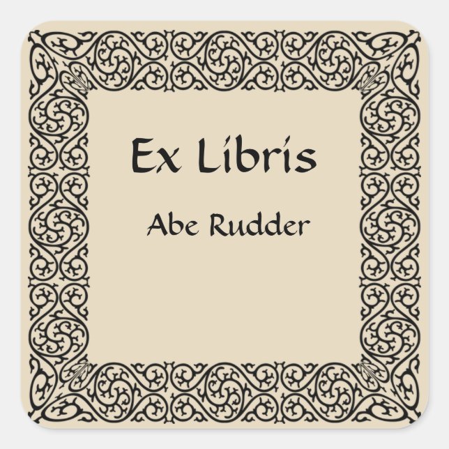 Adesivo Quadrado Vintage Line Art Swirls Bookplate (Frente)