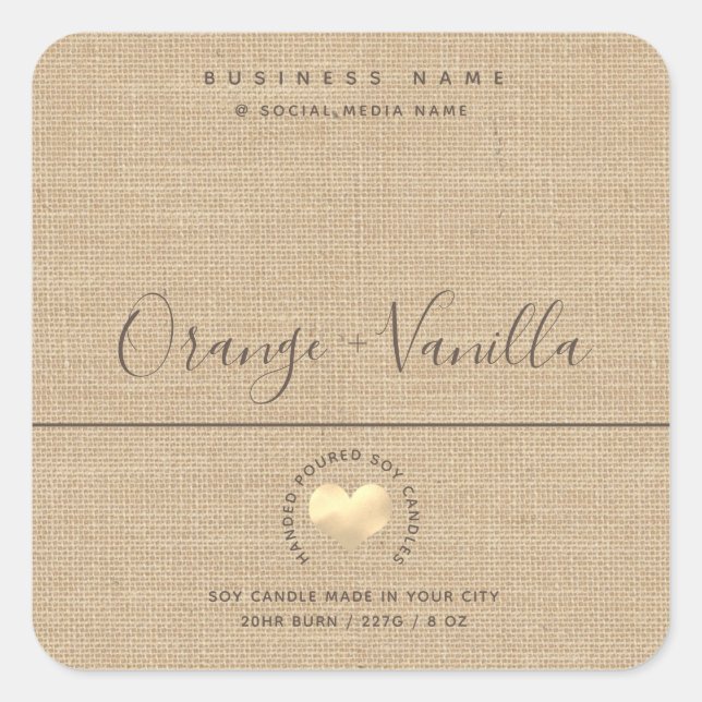 Adesivo Quadrado Vintage linen simples vela de dourado (Frente)