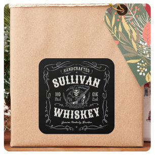 Adesivo Quadrado Vintage Liquor ADD NAME Old Grim Reaper Whiskey