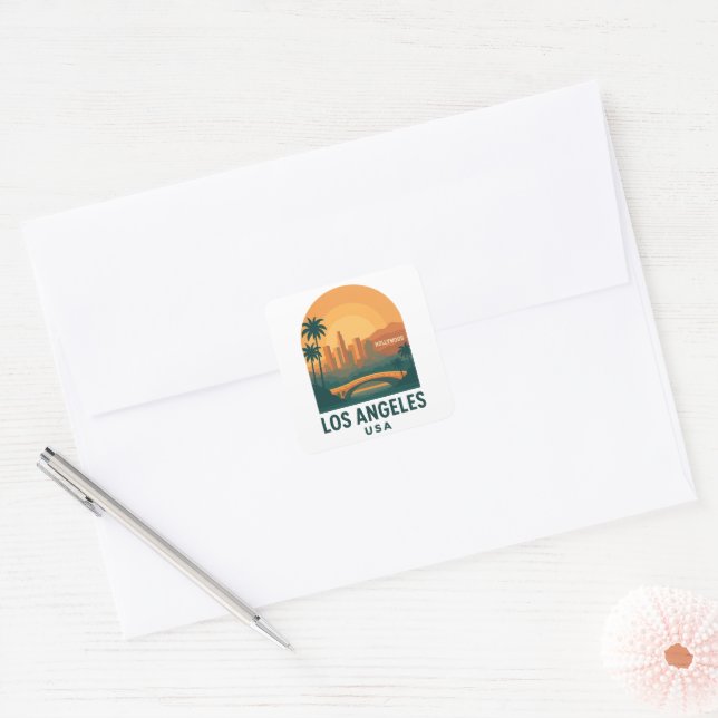 Adesivo Quadrado Vintage Los Angeles Travel – Retro Hollywood  (Envelope)