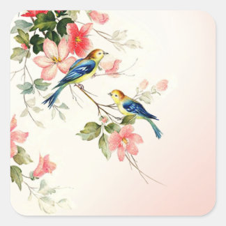 Adesivo Quadrado Vintage Love Birds | cor-de-rosa-claro