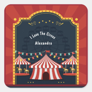 Adesivo Quadrado Vintage Love Circus Carnival Red White Blue