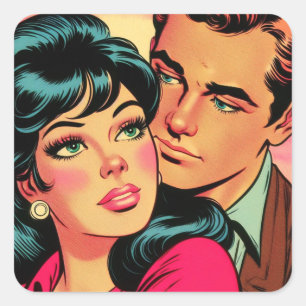 Adesivo Quadrado Vintage Love Histórias em quadrinhos