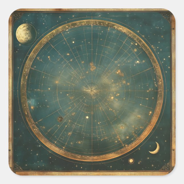 Adesivo Quadrado Vintage Lunar Celestial Map Design (2) (Frente)