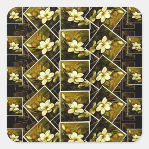 Adesivo Quadrado Vintage Magnolia Grandiflora remixada em Frames