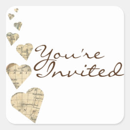 Adesivo Quadrado Vintage Map Cardíaco Envelope Selo