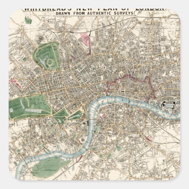 Adesivo Quadrado Vintage Map of London England (1853) (Frente)