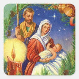 Adesivo Quadrado Vintage Mary e Joseph com o Bebê Jesus Natal
