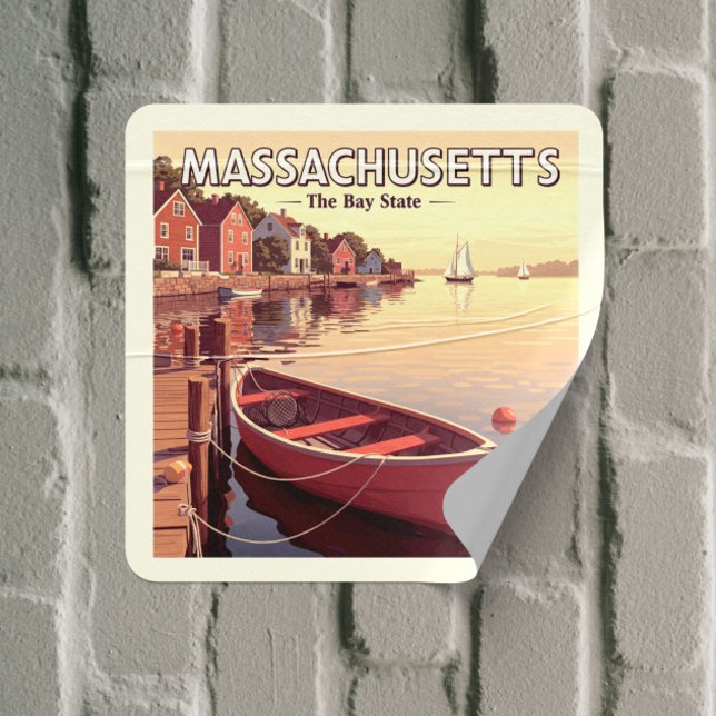 Adesivo Quadrado Vintage Massachusetts (Criador carregado)