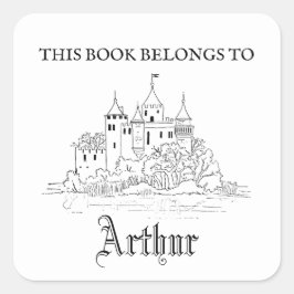 Adesivo Quadrado Vintage medieval Castle Book Plate Sticker