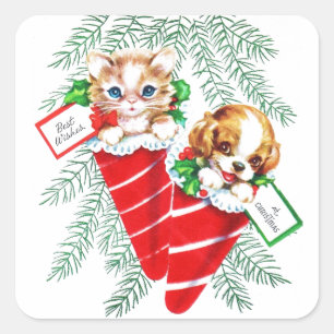 Adesivo Quadrado Vintage Meio século Belo Bebê Cachorro