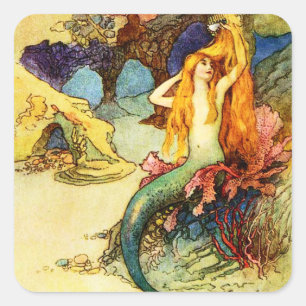 Adesivo Quadrado Vintage Mermaid Stickers
