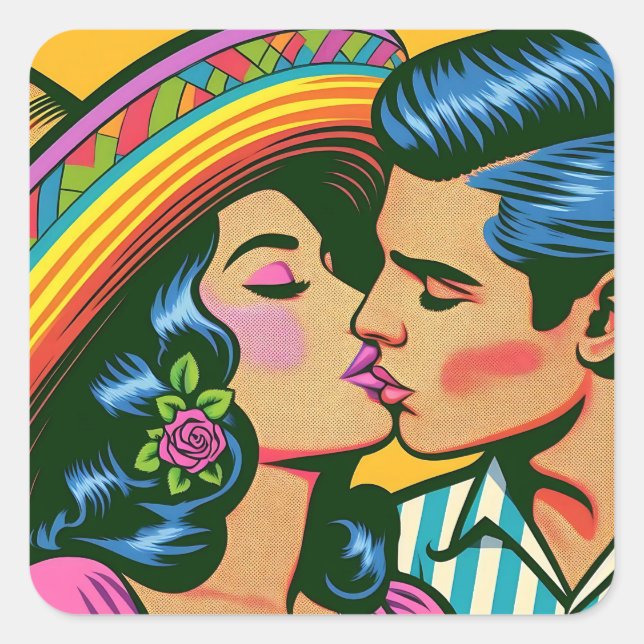 Adesivo Quadrado Vintage Mexicano Folklórico Fiesta (Frente)