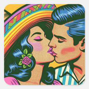 Adesivo Quadrado Vintage Mexicano Folklórico Fiesta