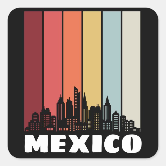 Adesivo Quadrado Vintage Mexico CDMX Cityscape Retro Sunset (Frente)