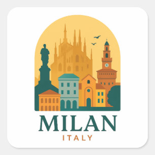 Adesivo Quadrado Vintage Milan Itália Viagem Sticker   Retro Duomo