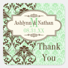 Adesivo Quadrado Vintage Mint, Brown Scrolls 1,5" Vinheta De Casame