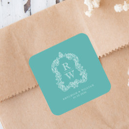Adesivo Quadrado Vintage Monogramas Nomes de Crest Turquoise Casame