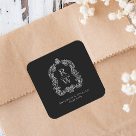 Adesivo Quadrado Vintage Monographic Crest Names Black White Casame