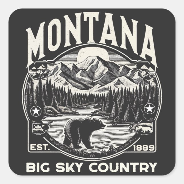 Adesivo Quadrado Vintage Montana Big Sky Country (Frente)