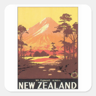 Adesivo Quadrado Vintage Mt.Taranaki Mt.Egmont Nova Zelândia