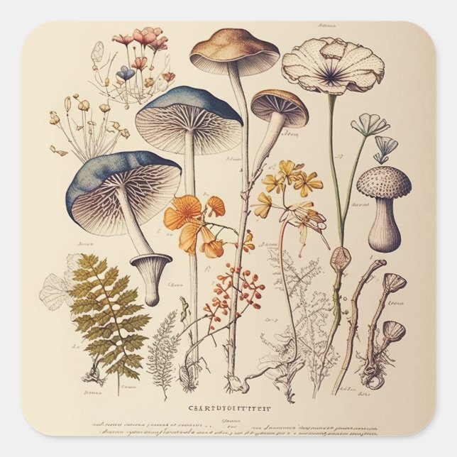 Adesivo Quadrado Vintage Mushroom Naturalist (Frente)