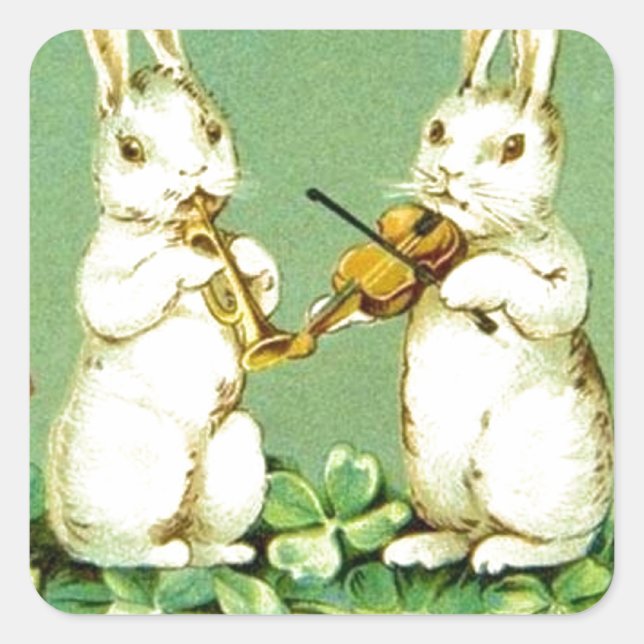 Adesivo Quadrado Vintage Musical Easter Bunnies (Frente)