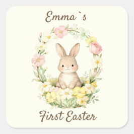 Adesivo Quadrado Vintage My First Easter Bunny Floral Wreath