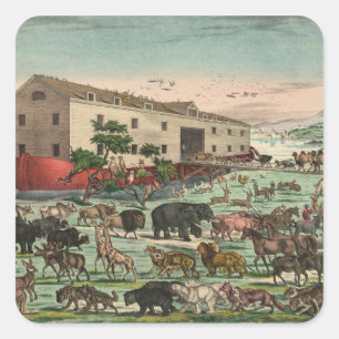 Adesivo Quadrado Vintage Noahs Ark Animal Ilustração 1882