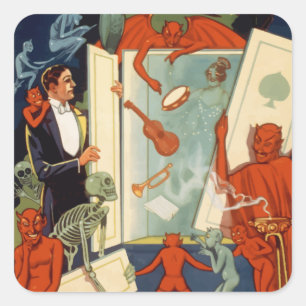 Adesivo Quadrado Vintage o Dia das Bruxas, ato mágico assustador
