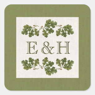 Adesivo Quadrado Vintage Oak Tree Deixa Casamento Monograma