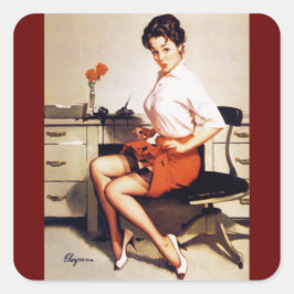 Adesivo Quadrado Vintage Office Corporate Pinup Girl