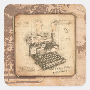 Adesivo Quadrado Vintage Old Fashion Art Autor/Escritor Gift